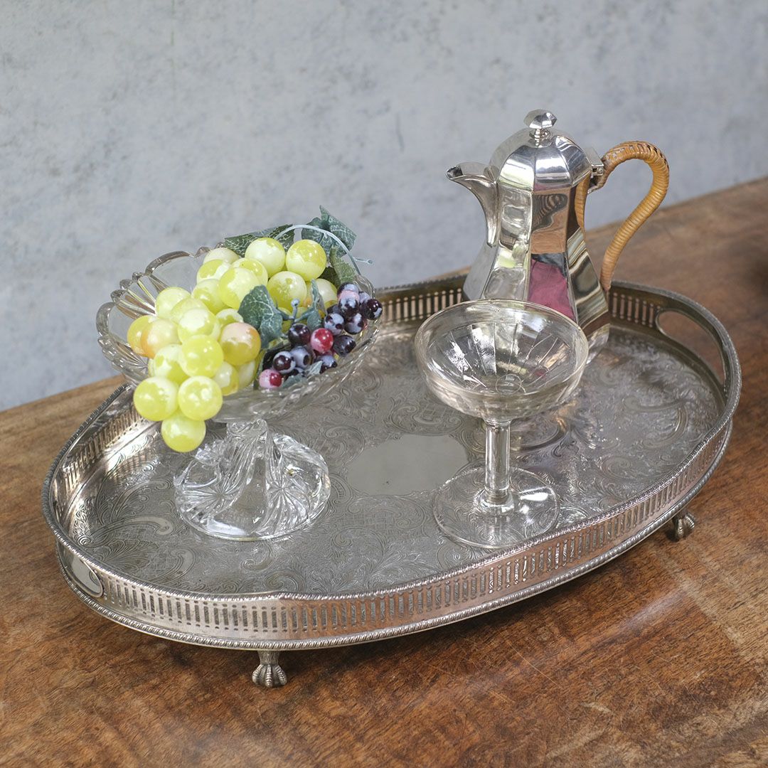 ヴィンテージトレイ シルバープレート イギリス ティートレイ クロウ&ボール1