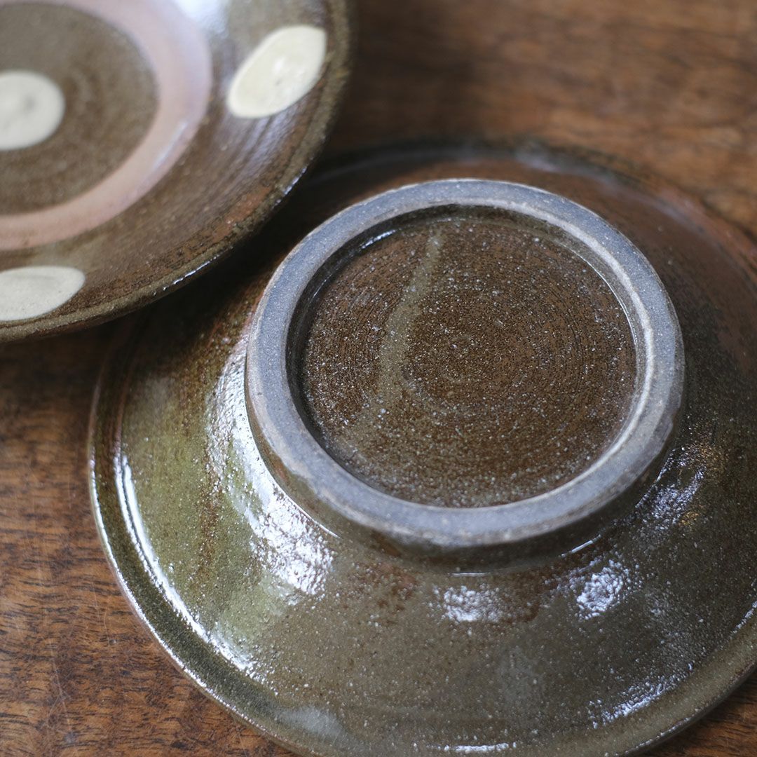 やちむん 沖縄 宮城正享 茶 点打ち 皿 15.5cm 読谷村北窯 登り窯