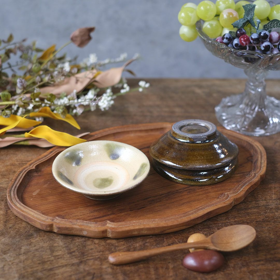 やちむん 沖縄 宮城正享 緑点打ち 小皿 読谷村北窯