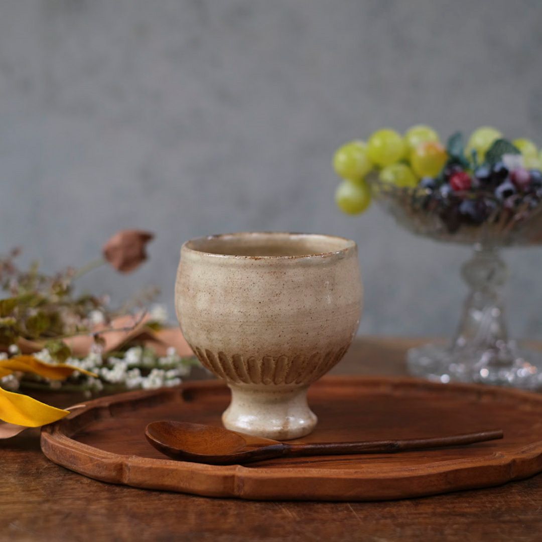 笠間焼【益子淳一】 ワインカップ コブレット 作家のうつわ 粉引 和食器