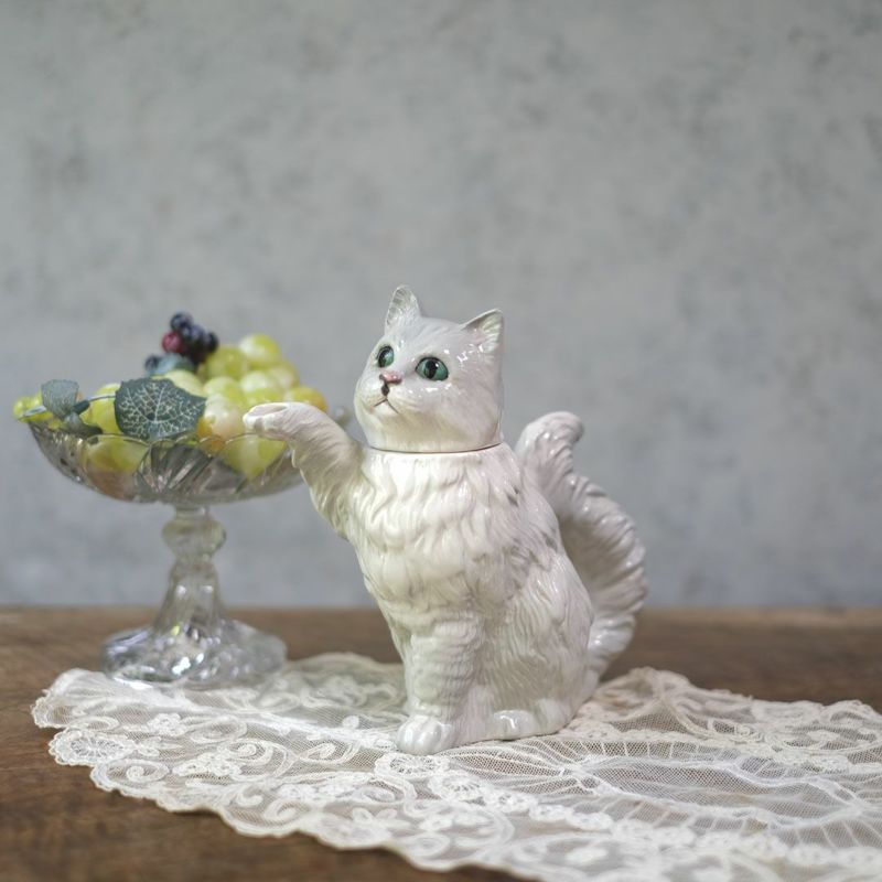 ヴィンテージティーポット ペルシャ猫 イギリス オブジェ 陶器