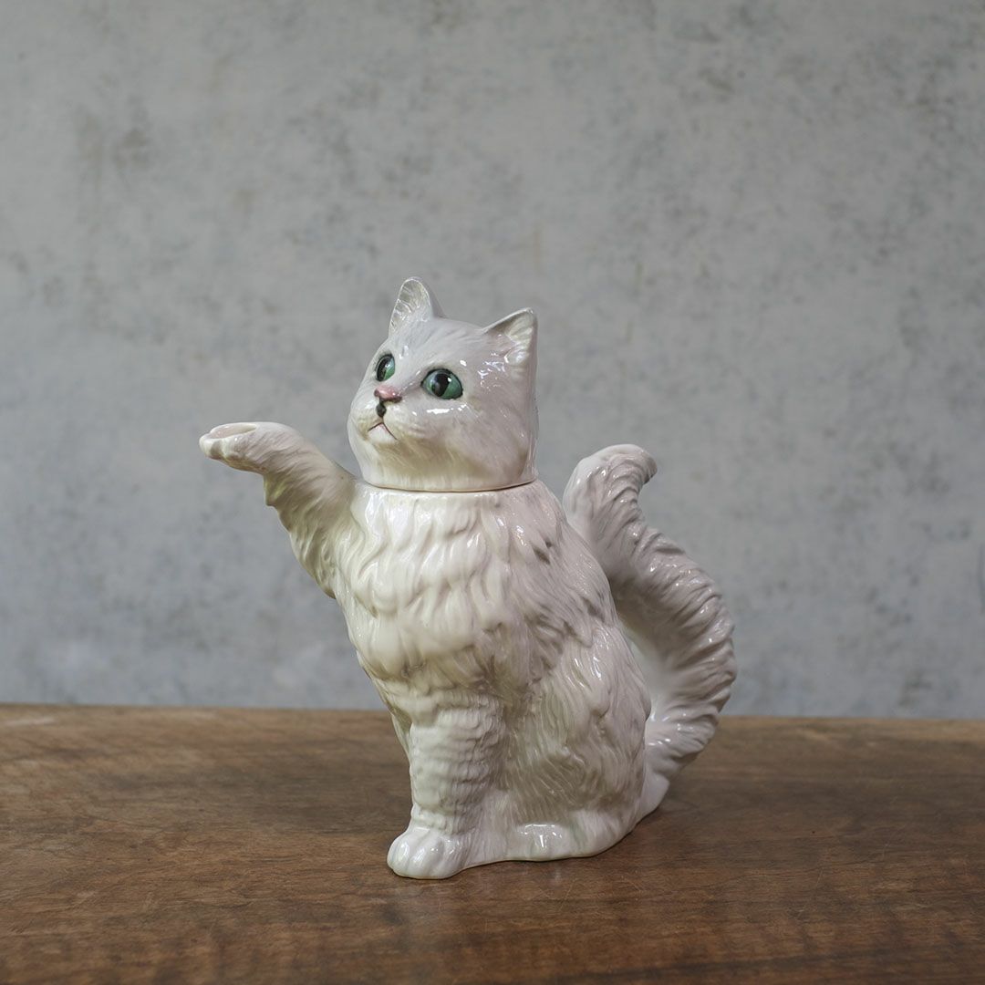 ヴィンテージティーポット 白猫 イギリス オブジェ 陶器 BESWICK ベスウィック1