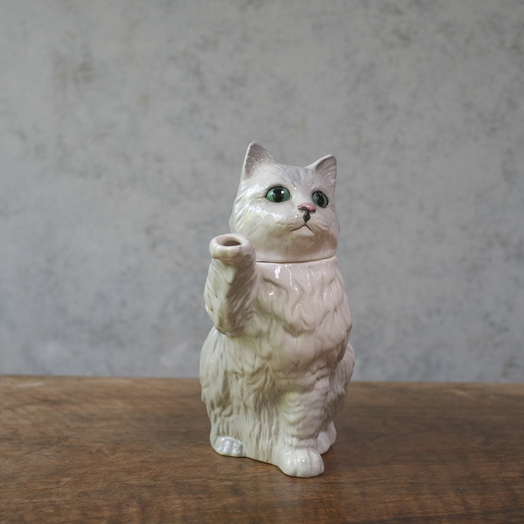 ヴィンテージティーポット 白猫 イギリス オブジェ 陶器 BESWICK ベスウィック2