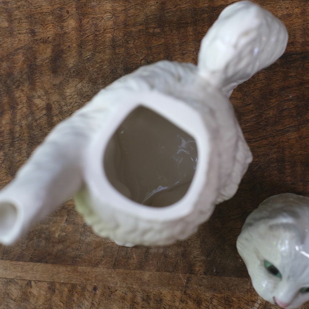 ヴィンテージティーポット 白猫 イギリス オブジェ 陶器 BESWICK ベスウィック6