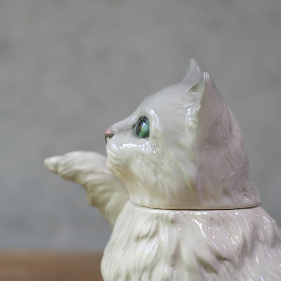 ヴィンテージティーポット 白猫 イギリス オブジェ 陶器 BESWICK ベスウィック9