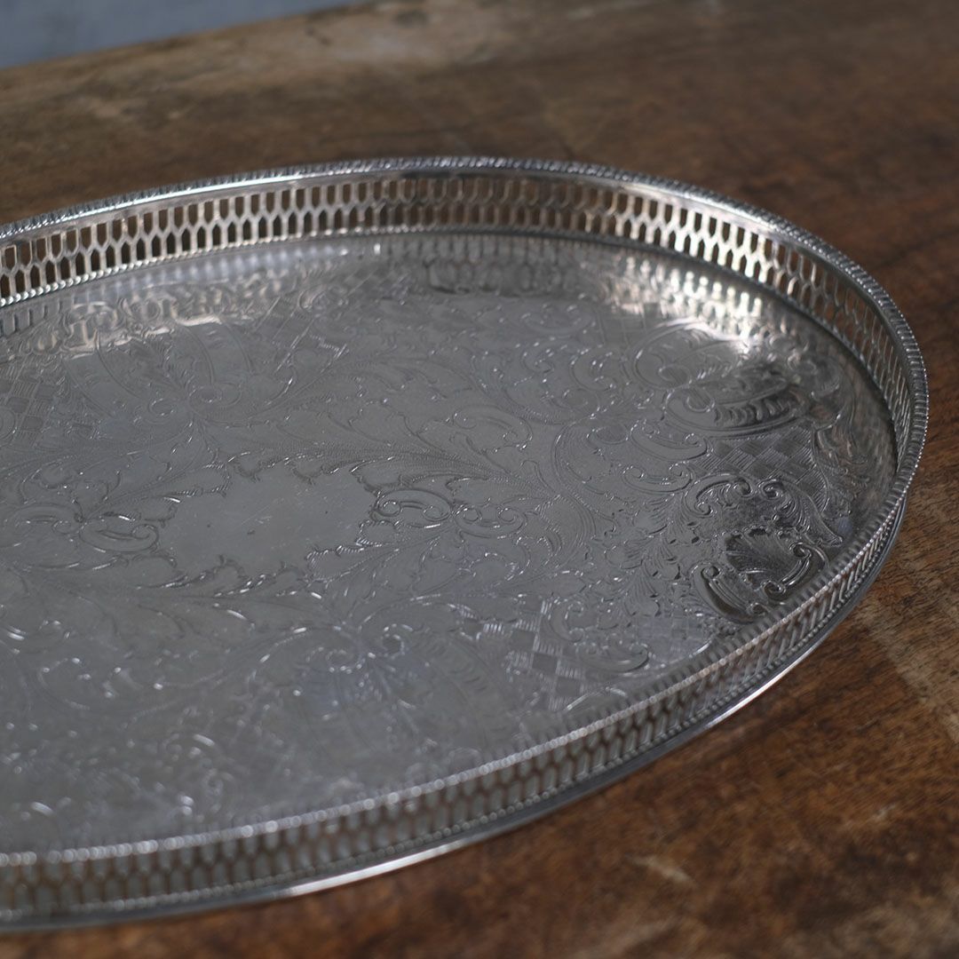 ヴィンテージ シルバープレートトレイ VINERS OF SHEFFIELD 楕円 トレー イギリス8