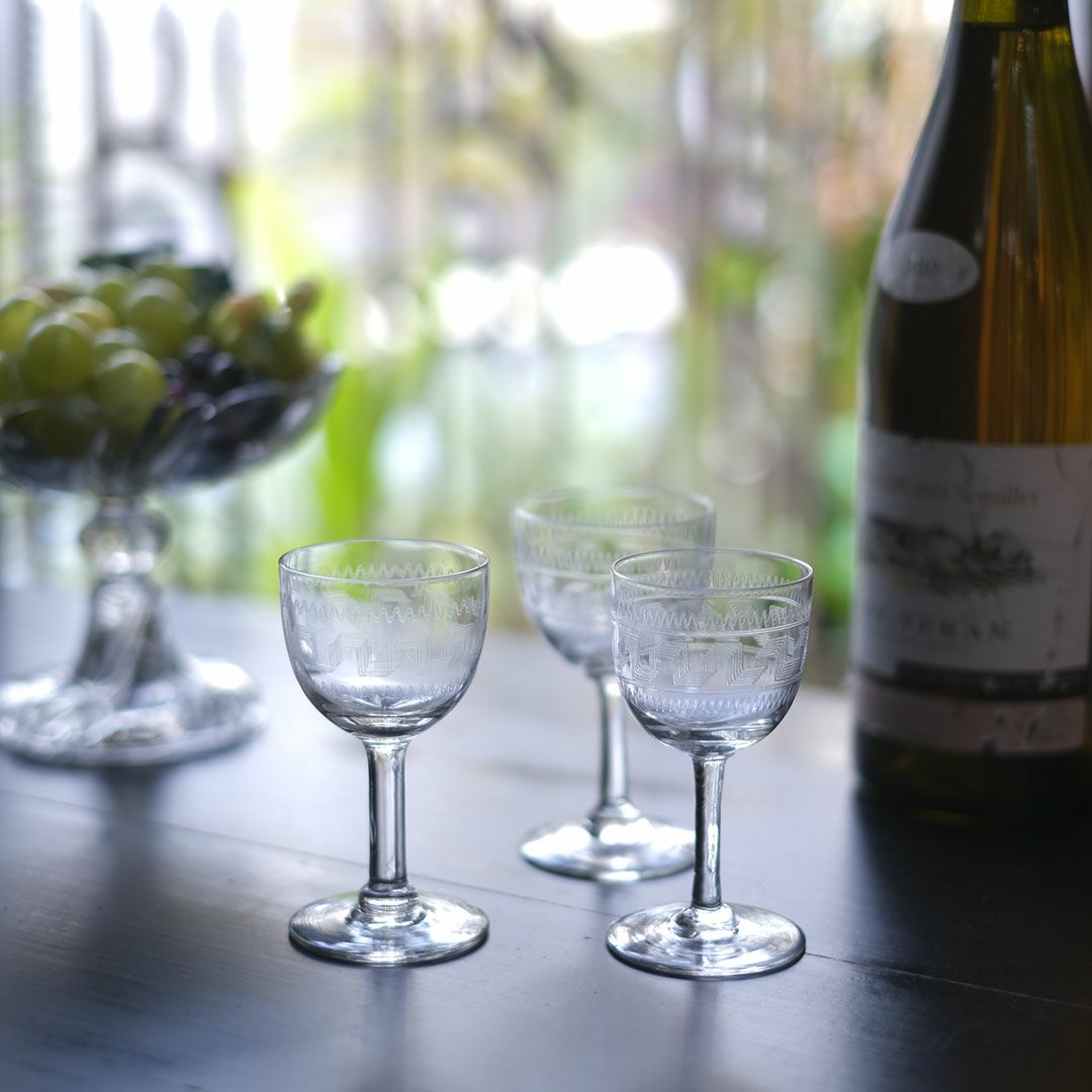 アンティーク アペリティフグラス イギリス アシッドエッチング