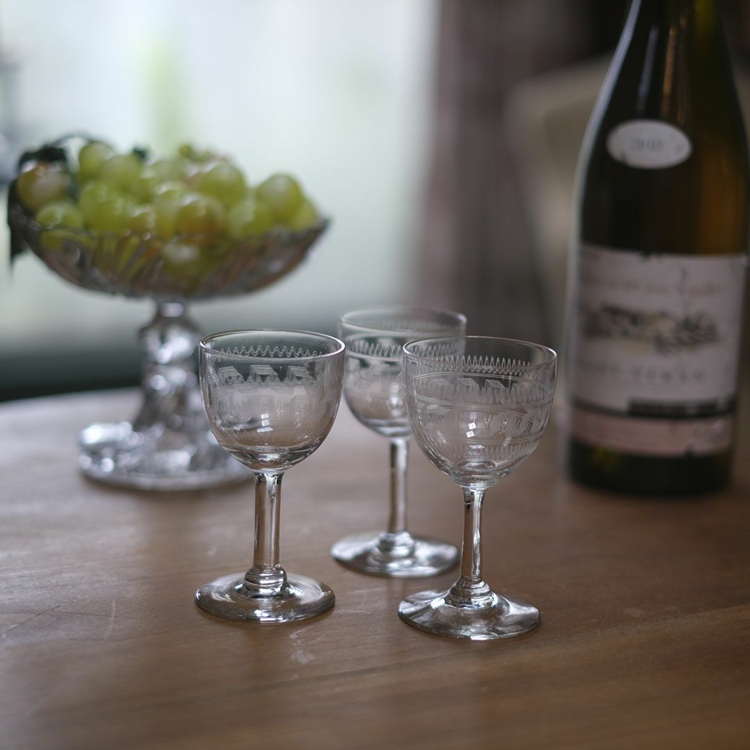 アンティーク アペリティフグラス イギリス アシッドエッチング1