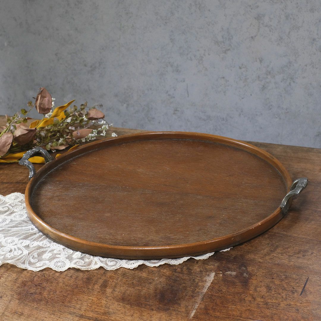 アンティークティートレイ ラウンド 木製 イギリス2