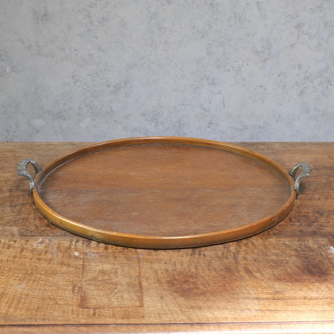 アンティークティートレイ ラウンド 木製 イギリス3