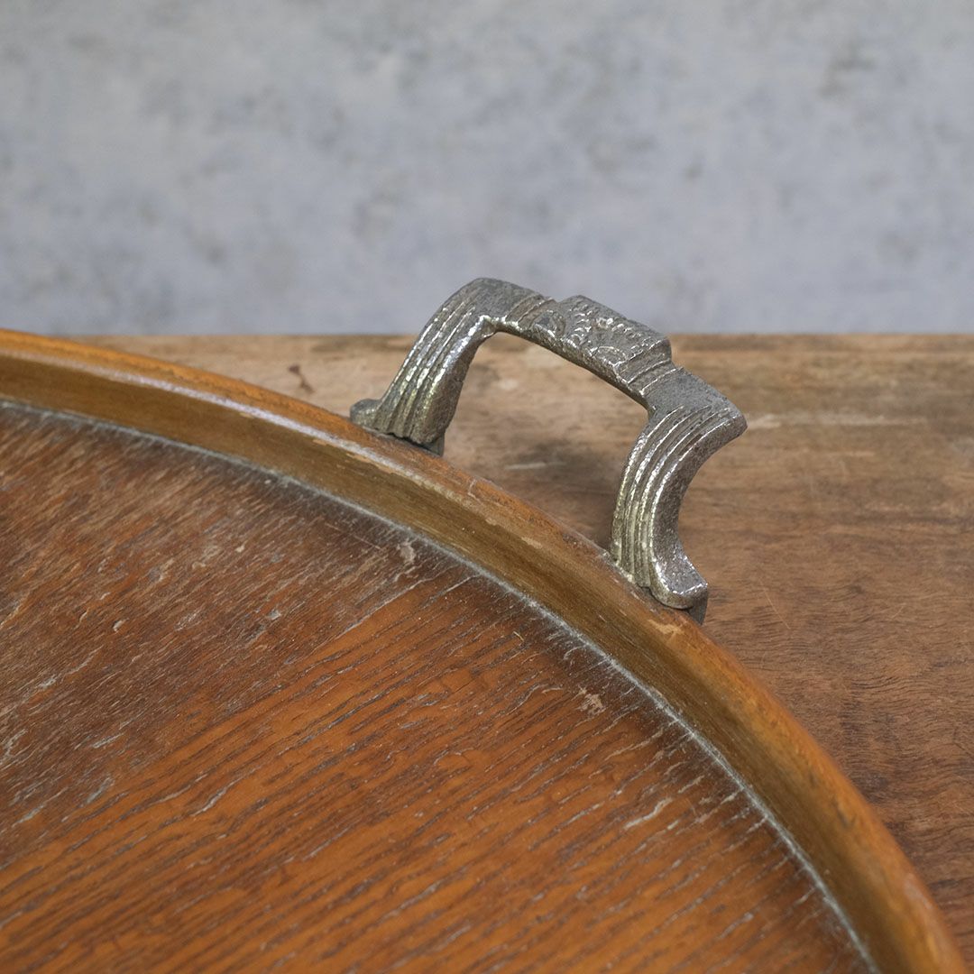 アンティークティートレイ ラウンド 木製 イギリス5