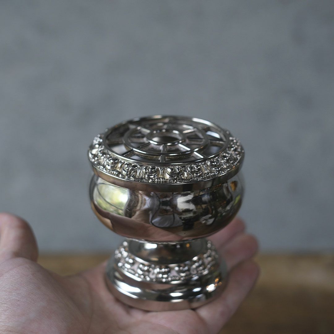 ヴィンテージフラワーボウル シルバープレート イギリス ローズボウル ポプリポット3