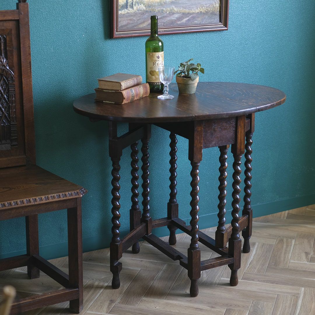 アンティークゲートレッグテーブル バーリーシュガーツイスト オーバル イギリス ソリッド 無垢板 アンティーク家具02