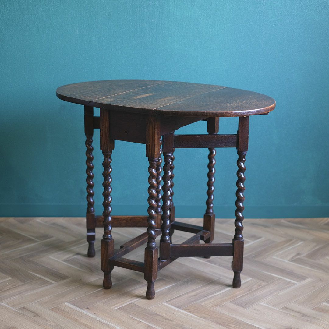 アンティークゲートレッグテーブル バーリーシュガーツイスト オーバル イギリス ソリッド 1枚板 アンティーク家具2