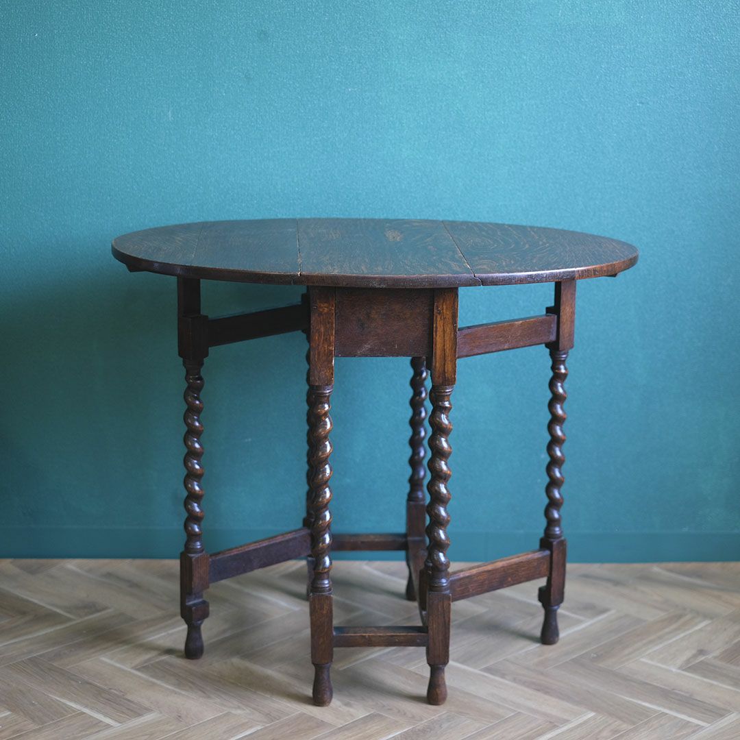 アンティークゲートレッグテーブル バーリーシュガーツイスト オーバル イギリス ソリッド 1枚板 アンティーク家具3