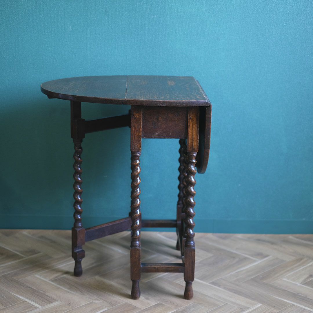 アンティークゲートレッグテーブル バーリーシュガーツイスト オーバル イギリス ソリッド 1枚板 アンティーク家具4