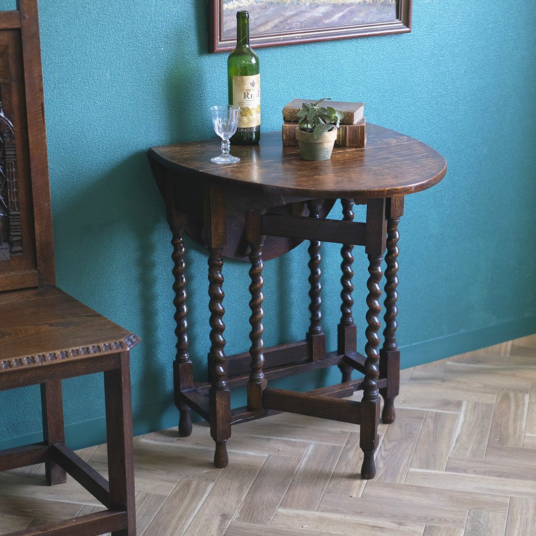 アンティークゲートレッグテーブル バーリーシュガーツイスト オーバル イギリス ソリッド 1枚板 アンティーク家具5