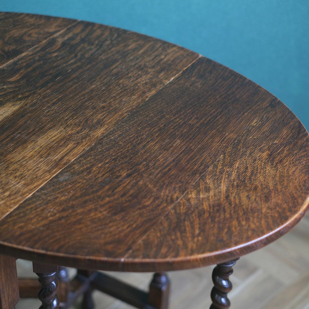 アンティークゲートレッグテーブル バーリーシュガーツイスト オーバル イギリス ソリッド 無垢板 アンティーク家具07