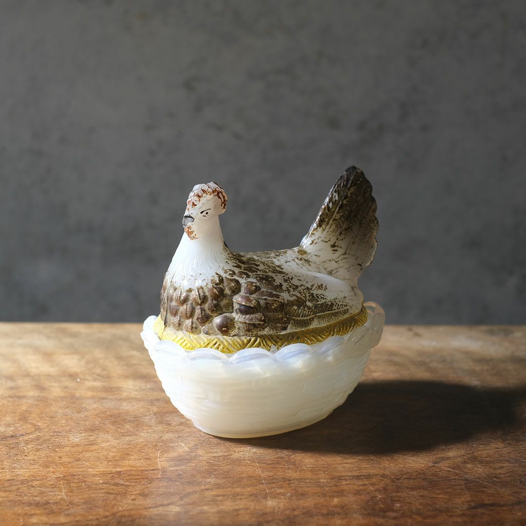 アンティーク小物入れ 鶏 フランス ガラス1