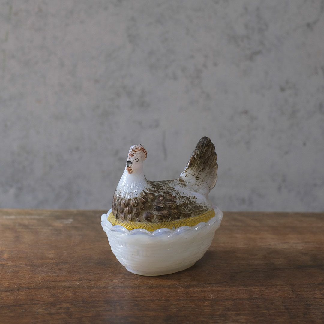アンティーク小物入れ 鶏 フランス ガラス2