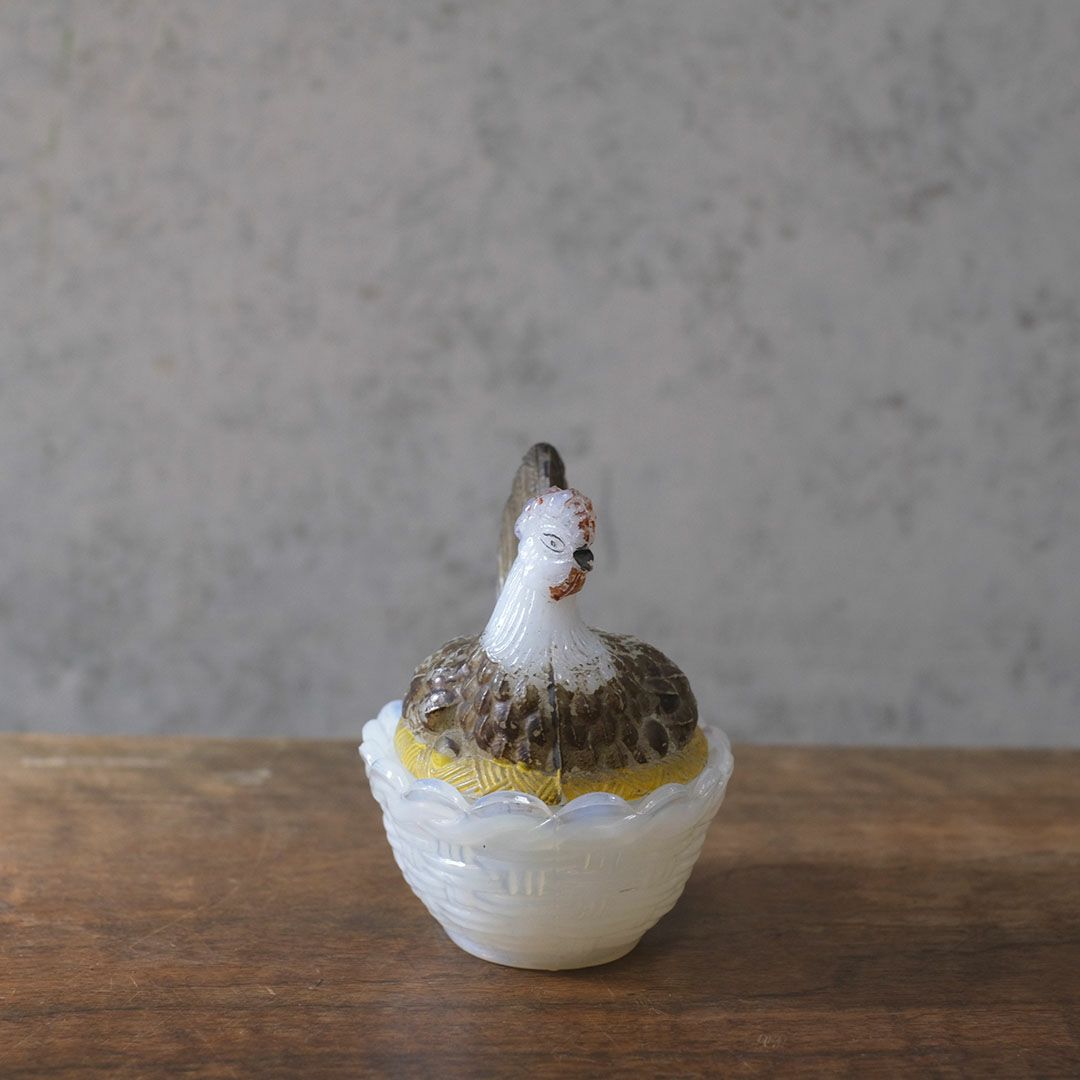 アンティーク小物入れ 鶏 フランス ガラス4