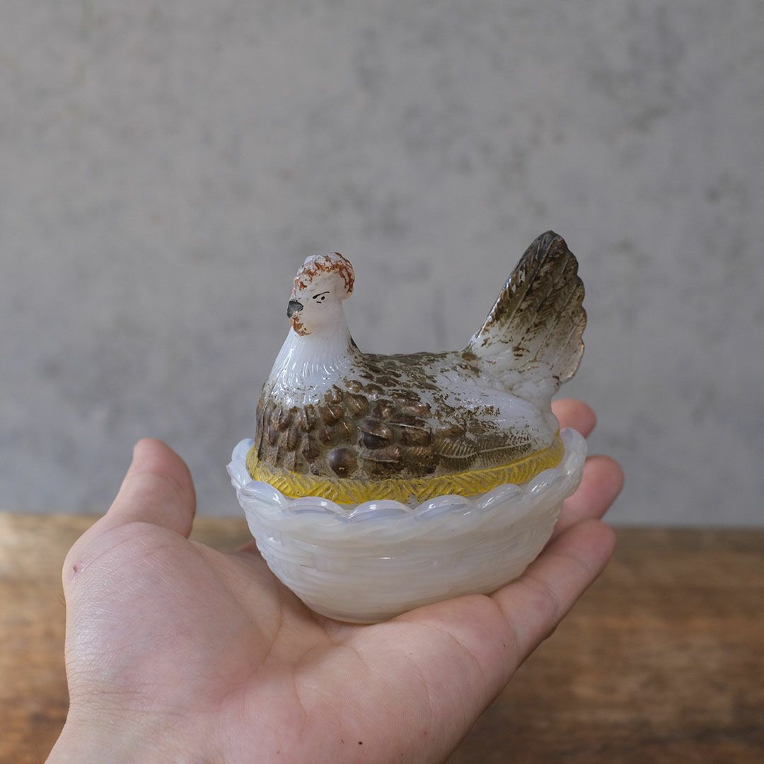 アンティーク小物入れ 鶏 フランス ガラス6アンティーク小物入れ 鶏 フランス ガラス7