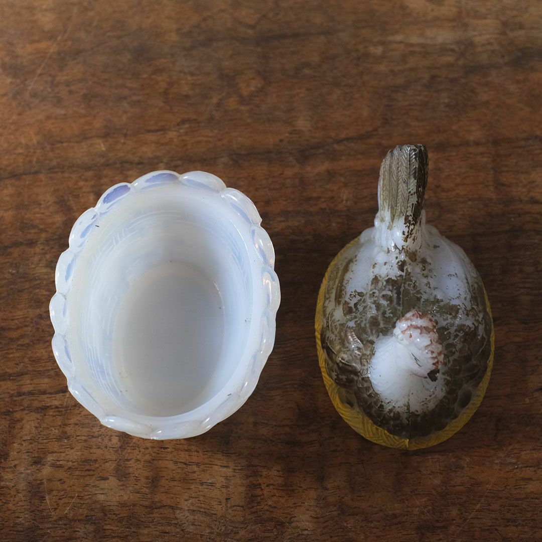 アンティーク小物入れ 鶏 フランス ガラス8