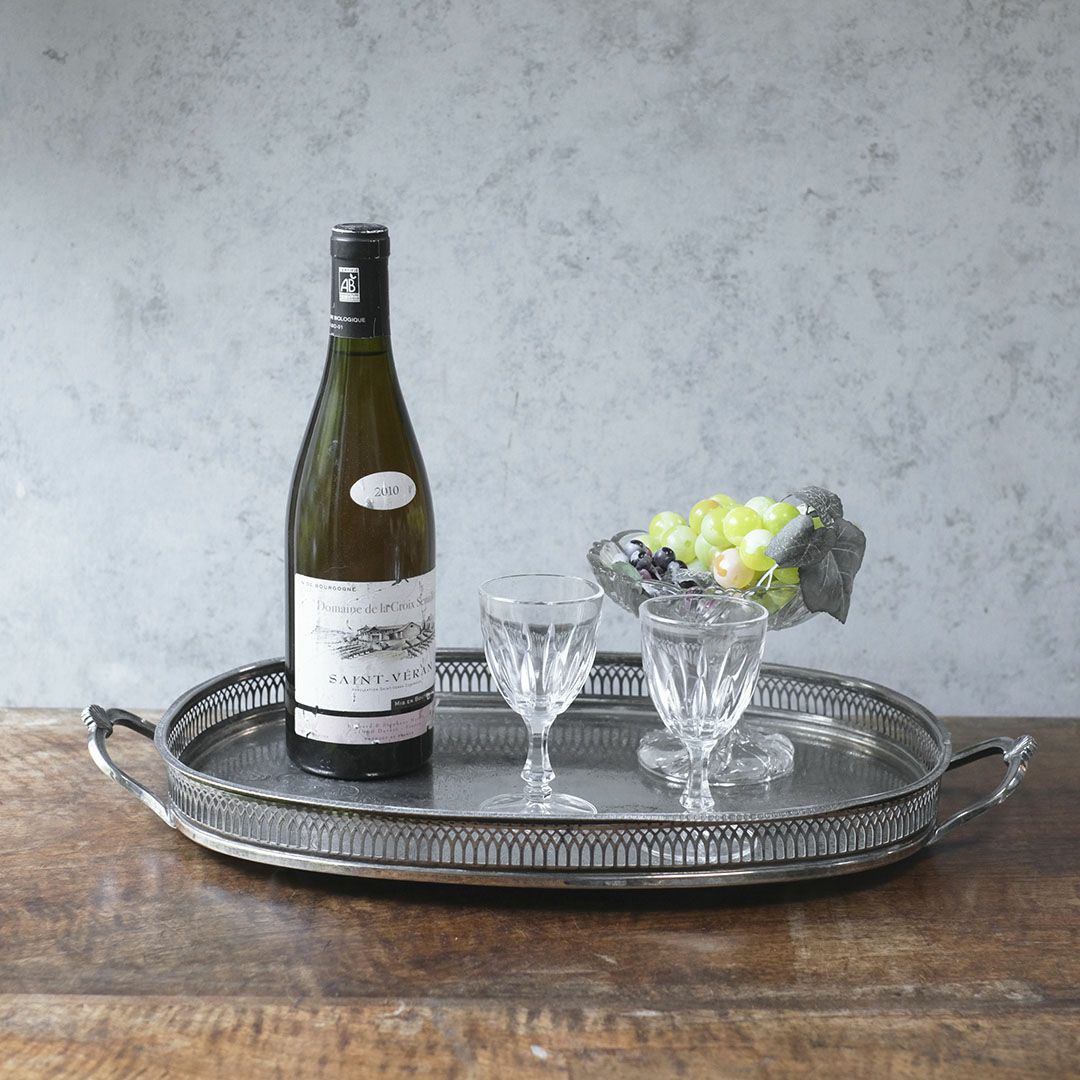 ヴィンテージ シルバープレートトレイ 楕円のお盆 銀メッキ イギリス