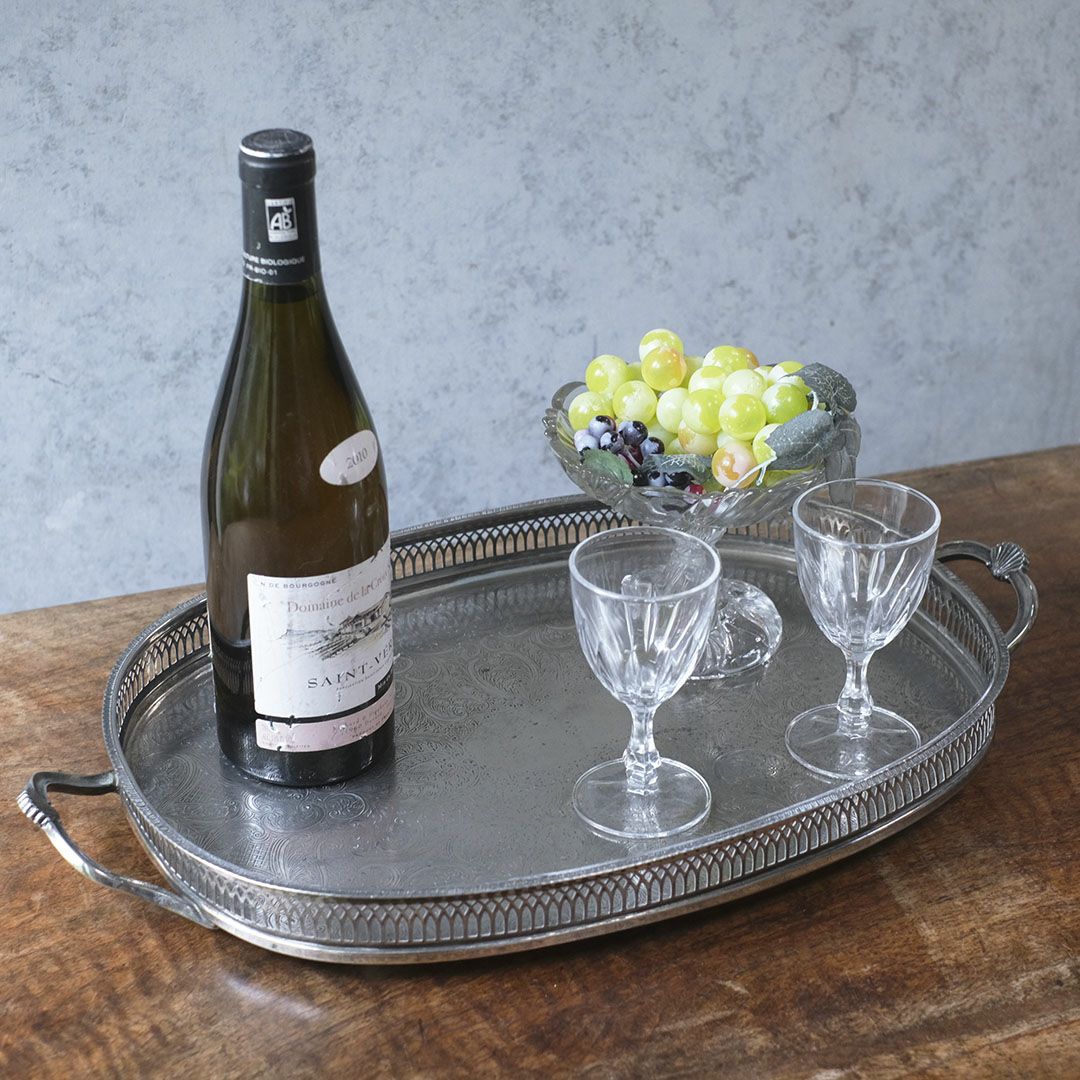 ヴィンテージ シルバープレートトレイ 楕円のお盆 銀メッキ イギリス1