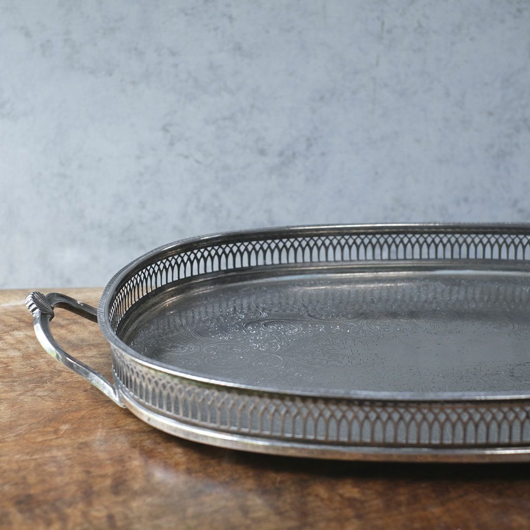 ヴィンテージ シルバープレートトレイ 楕円のお盆 銀メッキ イギリス3