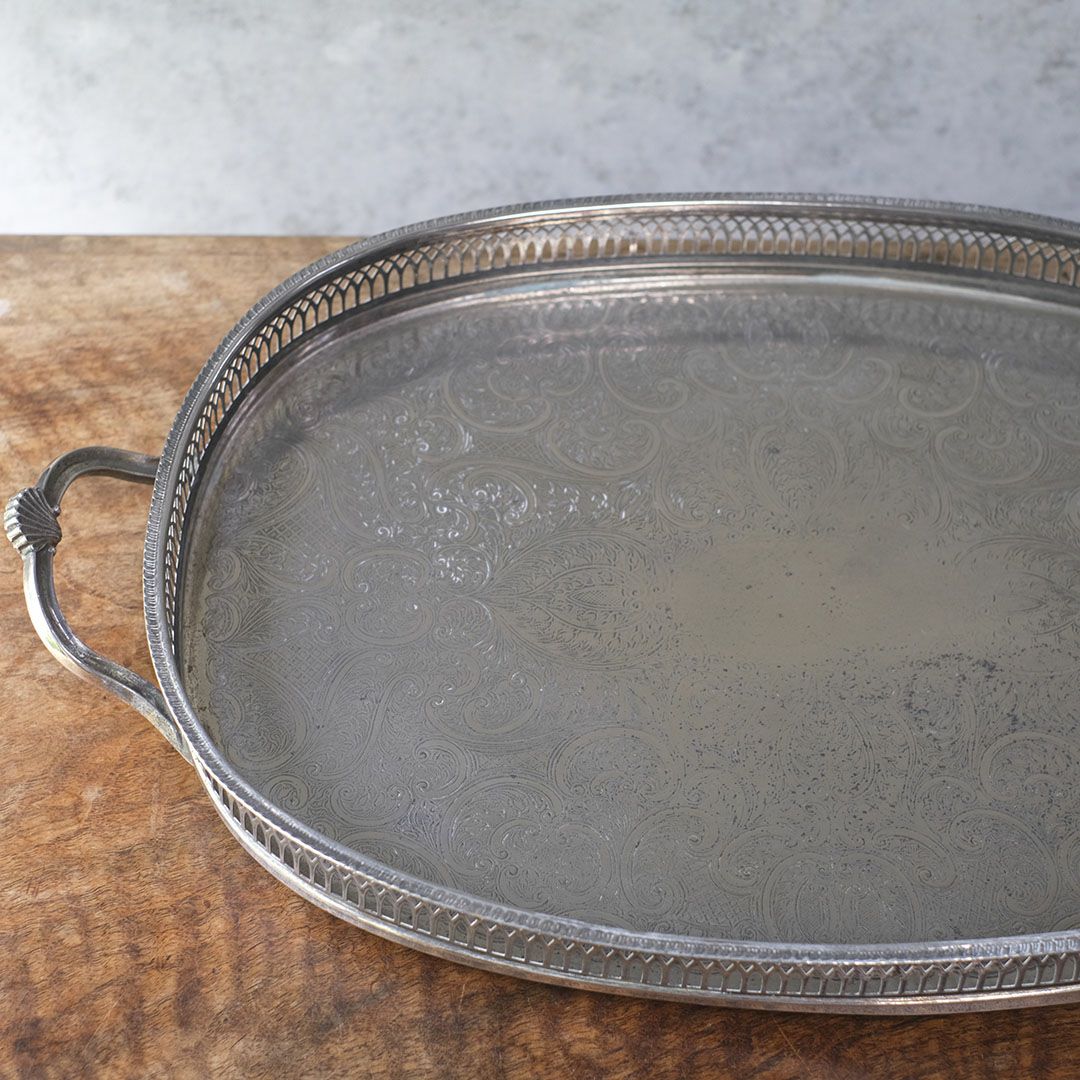 ヴィンテージ シルバープレートトレイ 楕円のお盆 銀メッキ イギリス4