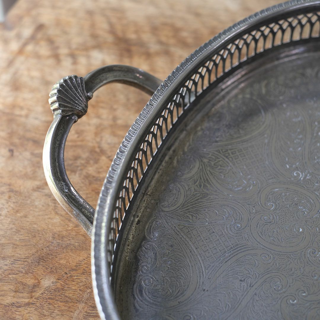 ヴィンテージ シルバープレートトレイ 楕円のお盆 銀メッキ イギリス6