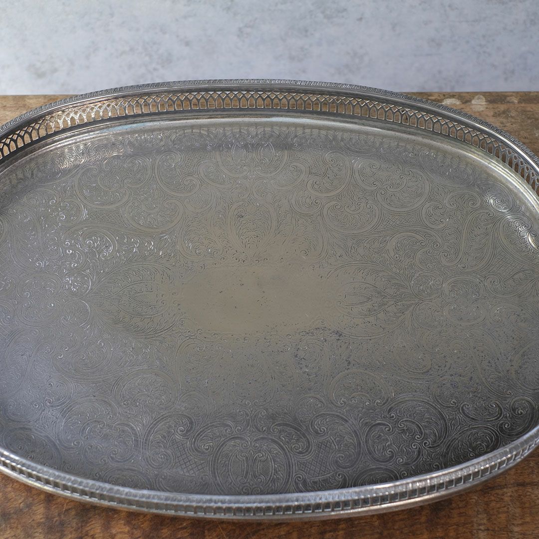 ヴィンテージ シルバープレートトレイ 楕円のお盆 銀メッキ イギリス7