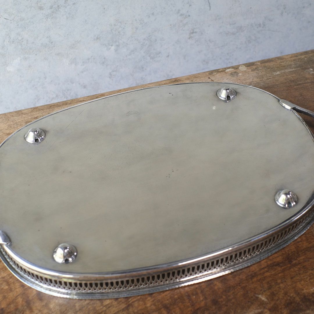 ヴィンテージ シルバープレートトレイ 楕円のお盆 銀メッキ イギリス9