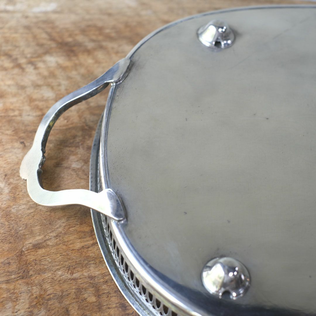 ヴィンテージ シルバープレートトレイ 楕円のお盆 銀メッキ イギリス10