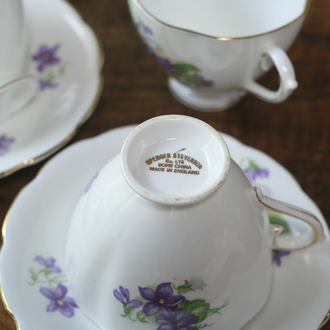 ヴィンテージティーカップトリオ 菫 バイオレット George Stevenson（ジョージ・スティーブンソン）イギリス8