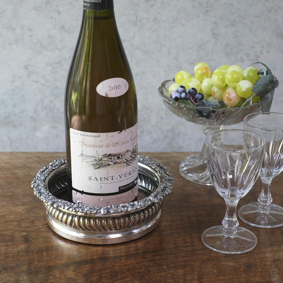 アンティーク シルバープレートボトルコースター 縁取りの美しいワインボトル専用コースター1