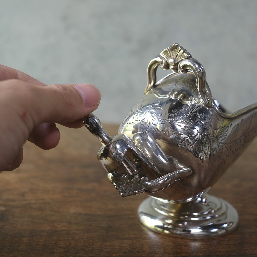 アンティーク シュガースカットル シルバープレート イギリス スプーン付属5