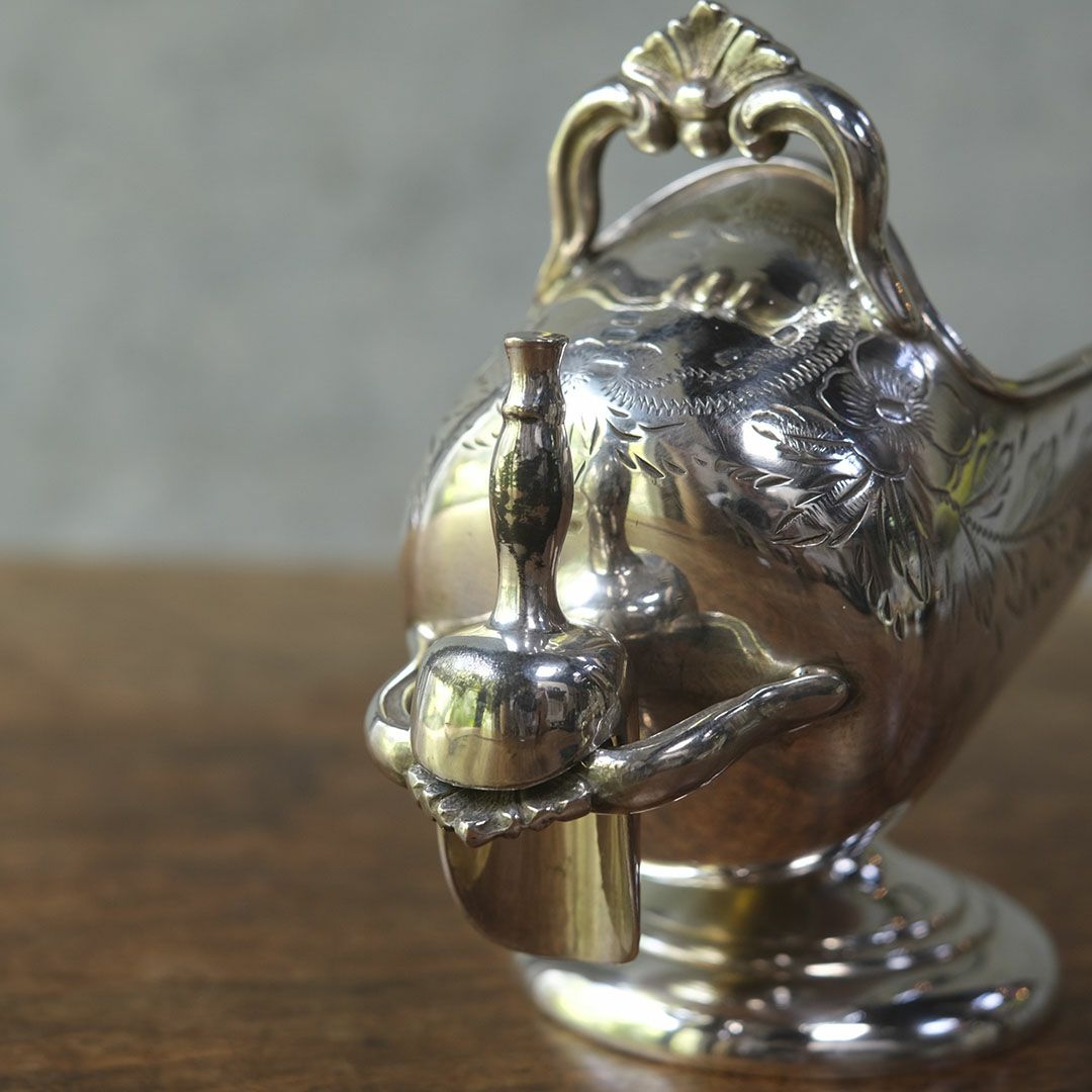 アンティーク シュガースカットル シルバープレート イギリス スプーン付属6