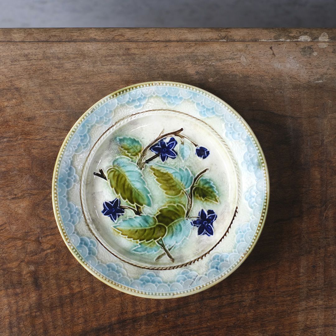 アンティーク バルボティーヌプレート フランスロレーヌのマジョリカ焼きのお皿/アンティーク食器