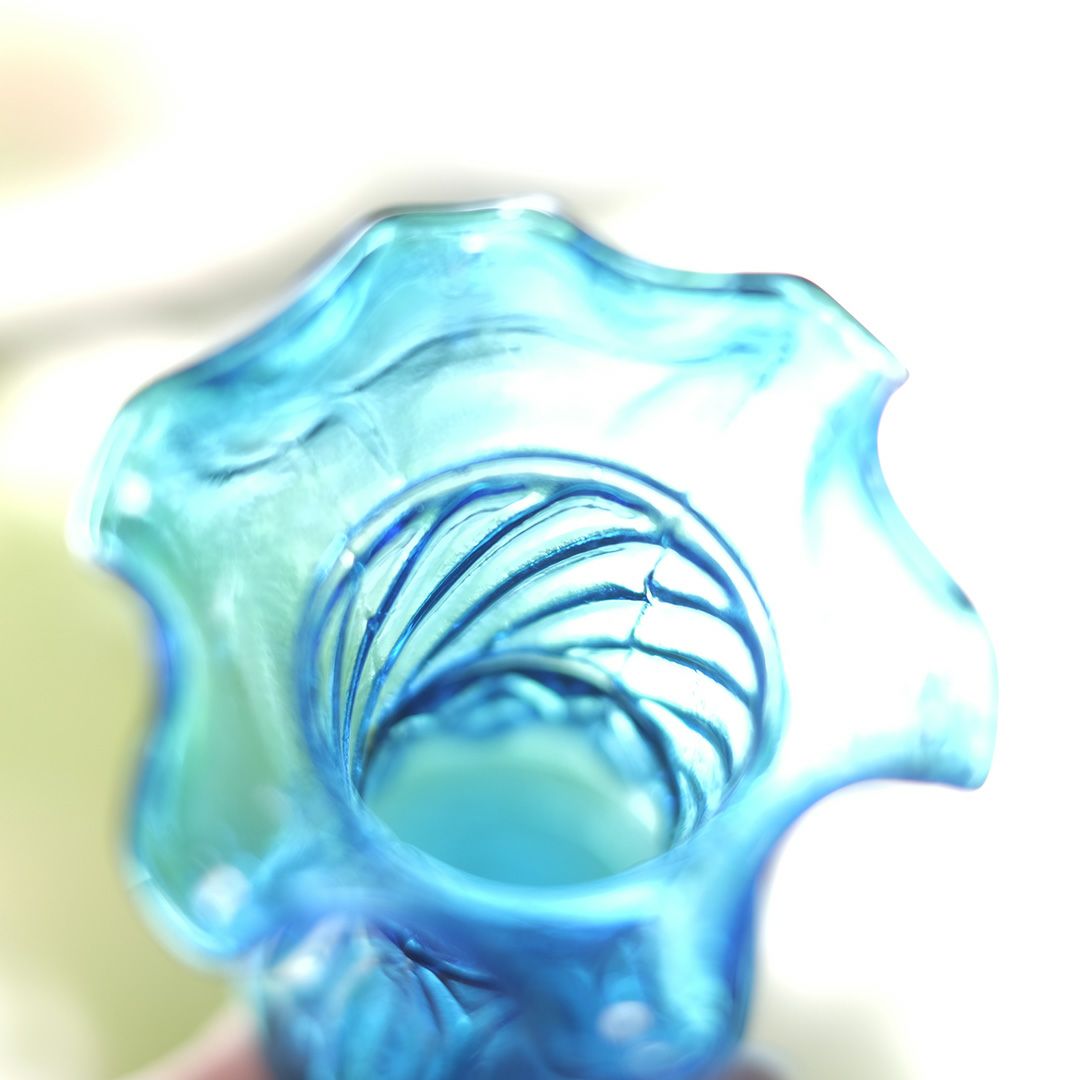アンティークフラワーベース 花瓶 青 吹きガラス フランス4