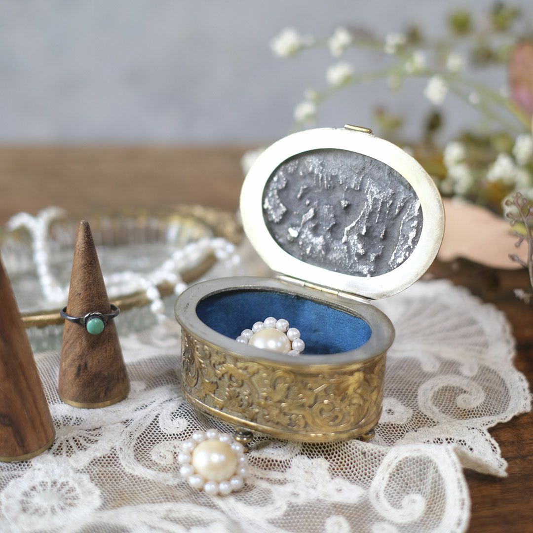 アンティークジュエリーケース シルク 絹 工芸細工9