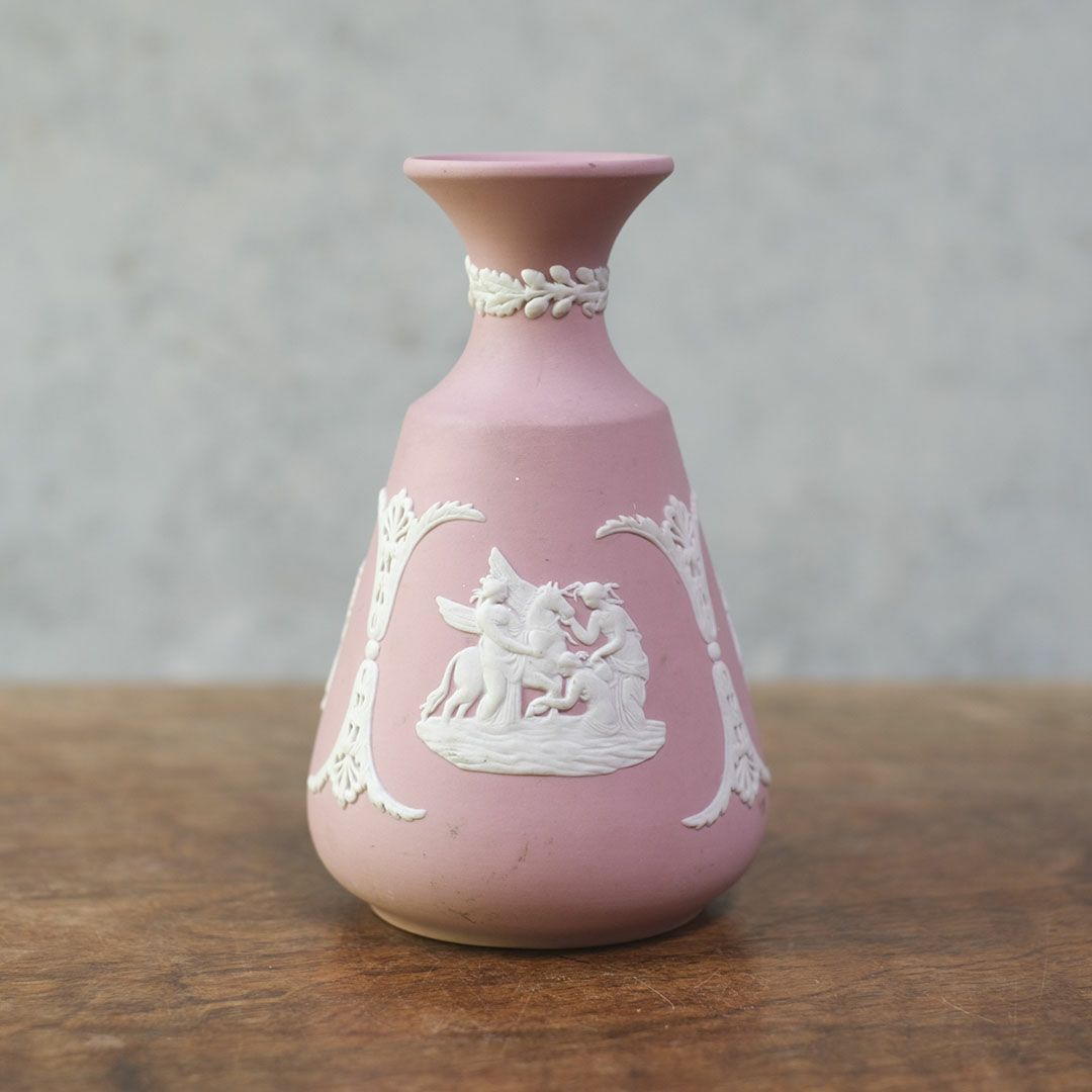　ヴィンテージ WEDGWOOD ウェッジウッドジャスパー フラワーベース ピンク 一輪挿し 花器2