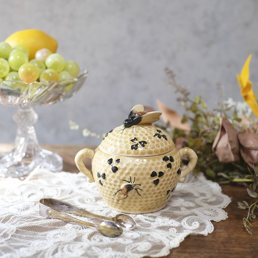 ヴィンテージ ハニーポット イギリス 蓋にとまった蜜蜂が可愛らしい