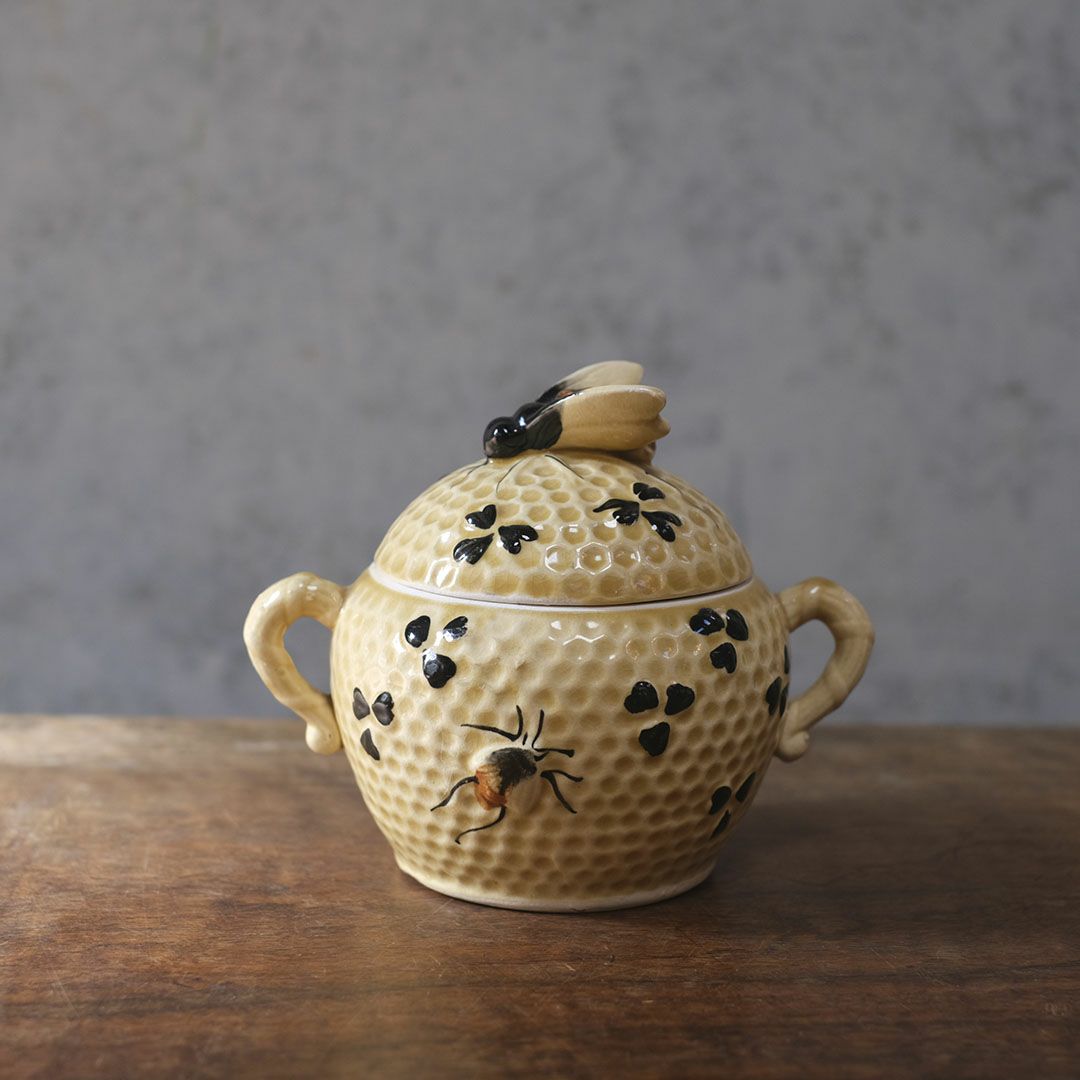 ヴィンテージ ハニーポット イギリス 蓋にとまった蜜蜂が可愛らしい1
