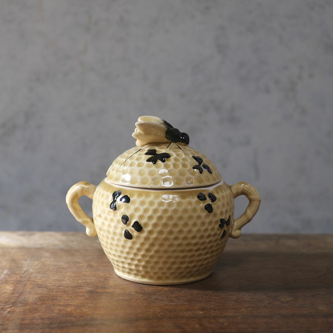 ヴィンテージ ハニーポット イギリス 蓋にとまった蜜蜂が可愛らしい2
