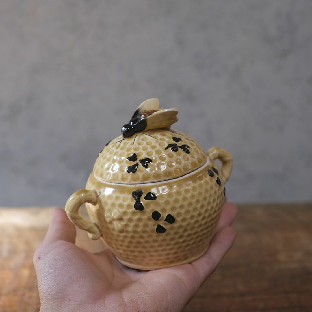 ヴィンテージ ハニーポット イギリス 蓋にとまった蜜蜂が可愛らしい7