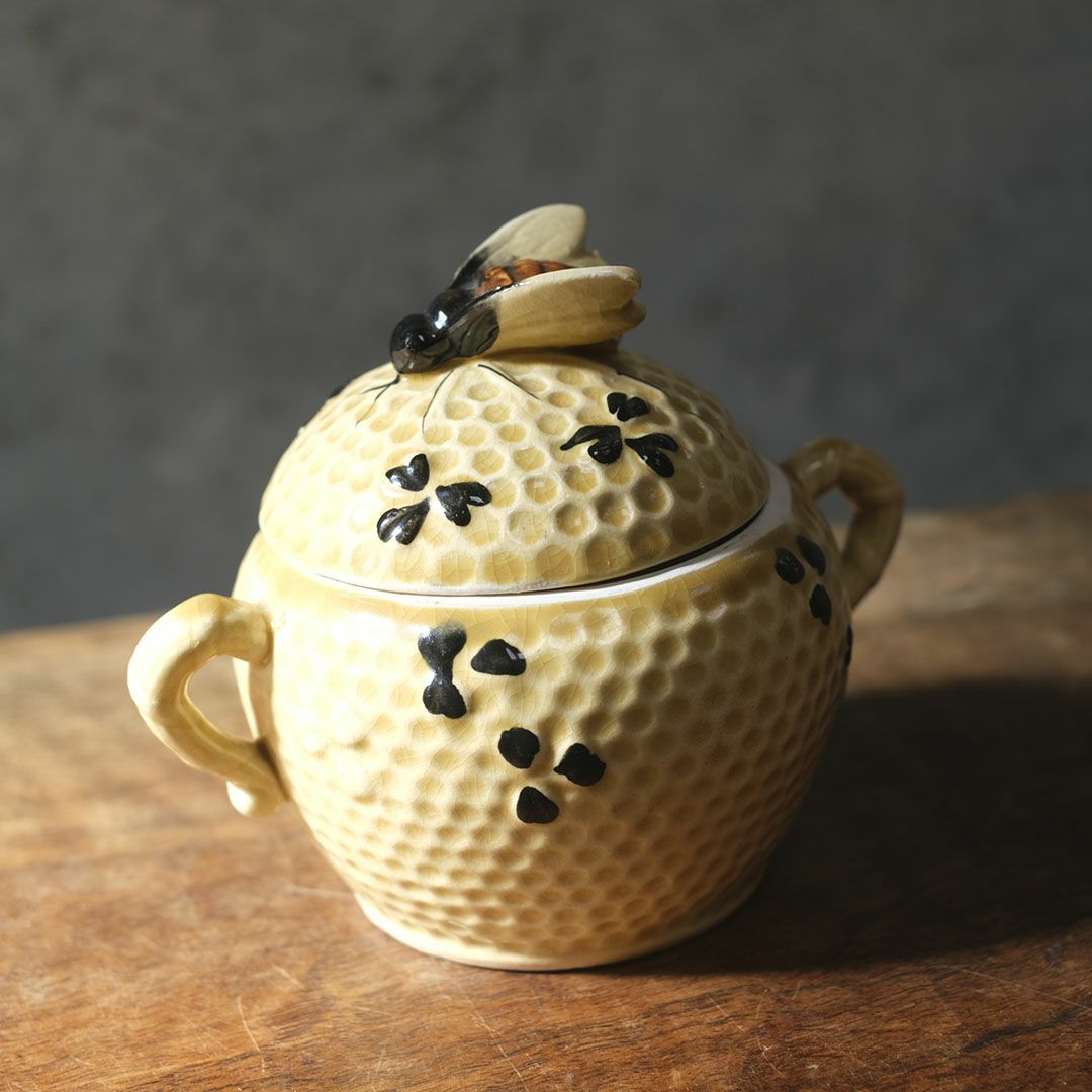ヴィンテージ ハニーポット イギリス 蓋にとまった蜜蜂が可愛らしい9