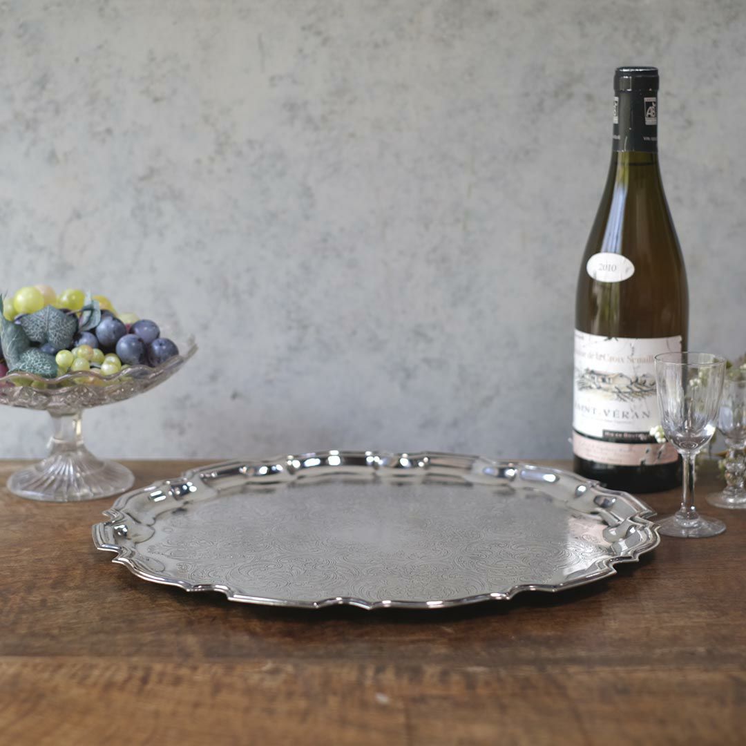 アンティーク サルヴァ イギリス 大きなシルバープレート トレイ お盆1