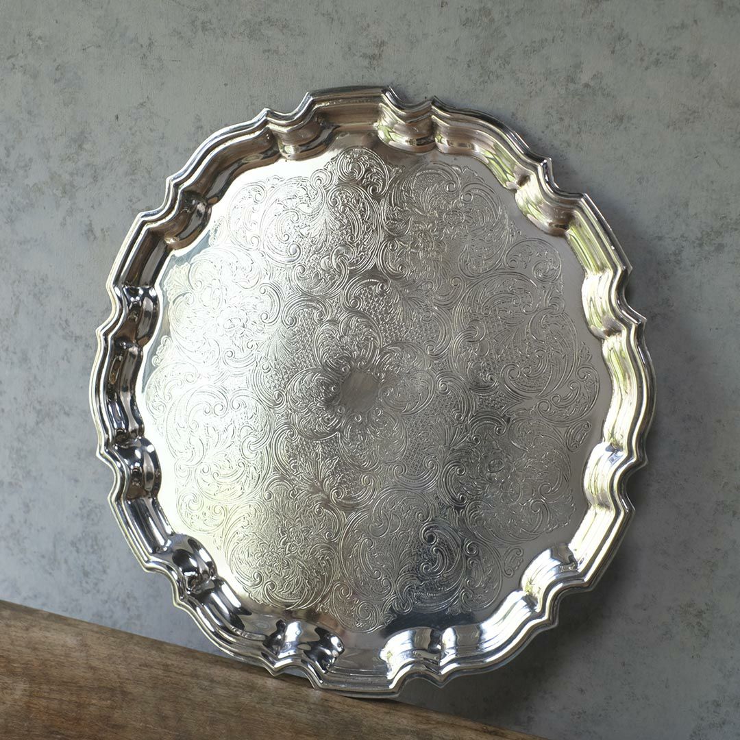 アンティーク サルヴァ イギリス 大きなシルバープレート トレイ お盆4